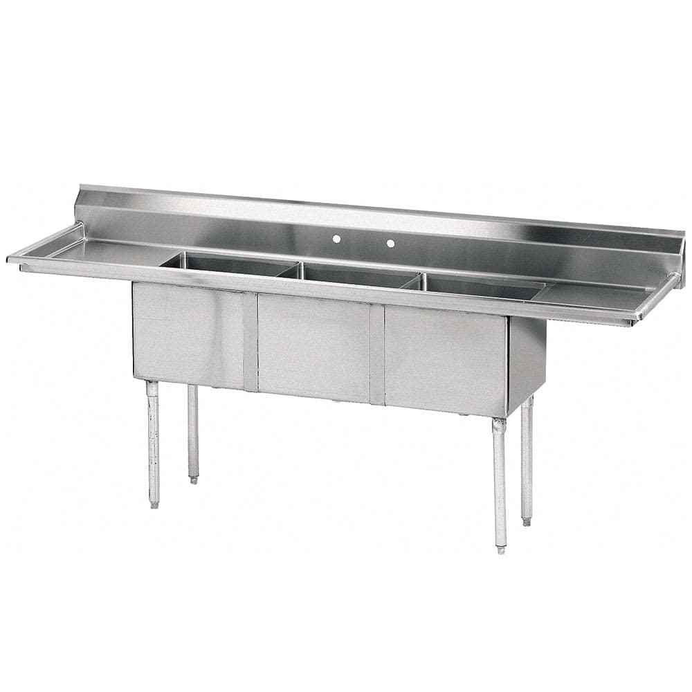 Advance Tabco FE-3-2424-24RL 120" 3 Compartment Sink w/ 24"L x 24"W Bowl, 14" Deep