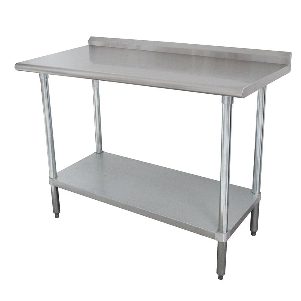 Advance Tabco FLAG-307-X 84" 16 ga Work Table w/ Undershelf & 430 Series Stainless Top, 1 1/2" Backsplash