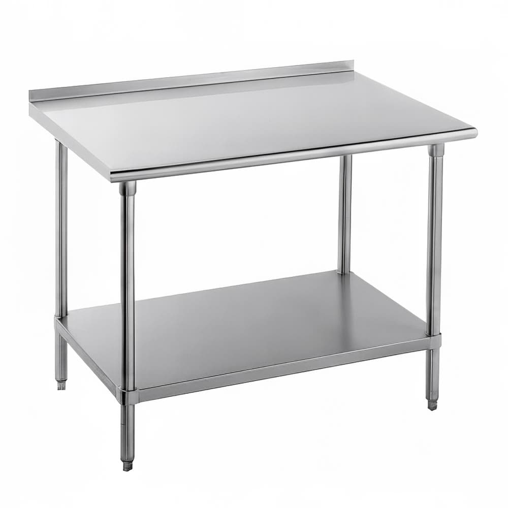 Advance Tabco FMG-244 48" 16 ga Work Table w/ Undershelf & 304 Series Stainless Top, 1 1/2" Backsplash