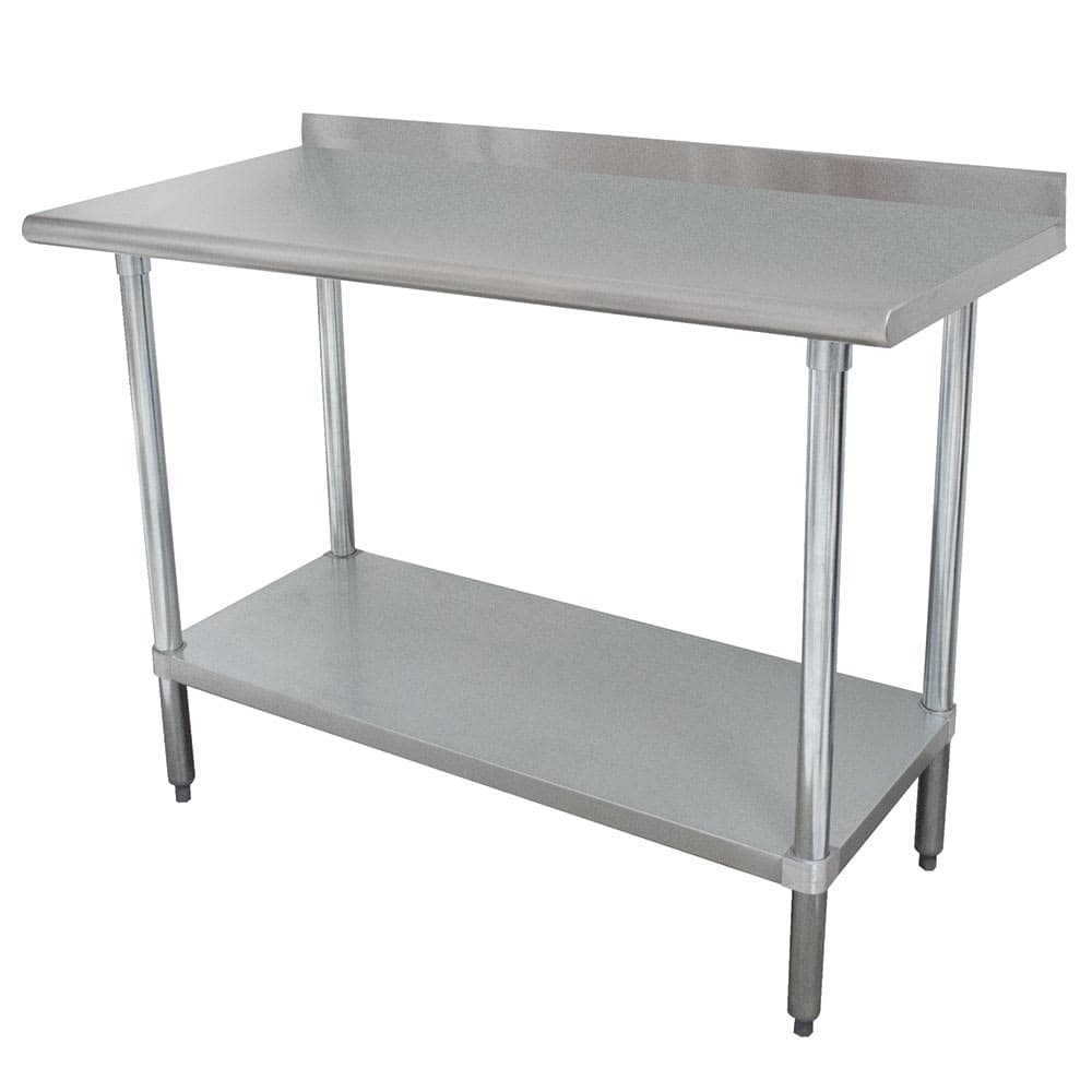 Advance Tabco FMSLAG-244-X 48" 16 ga Work Table w/ Undershelf & 304 Series Stainless Top, 1 1/2" Backsplash