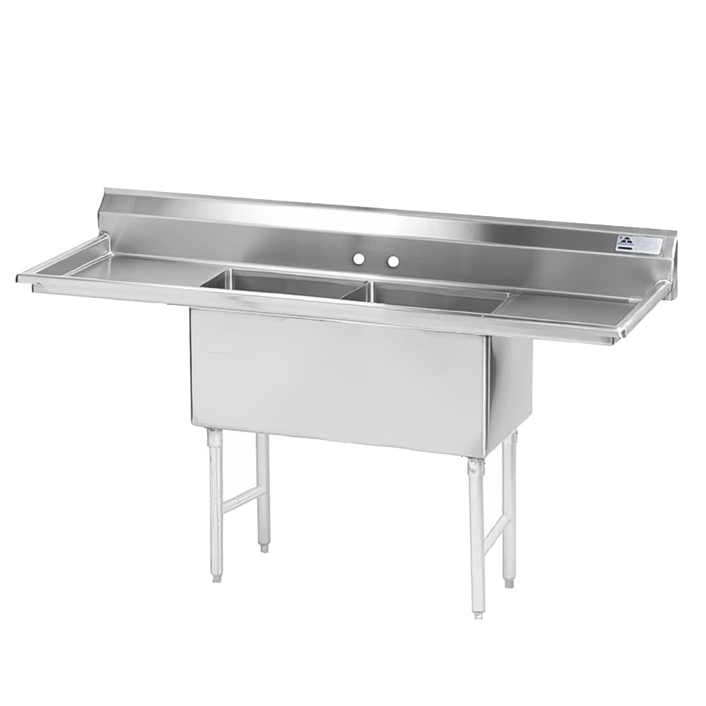 Advance Tabco FS-2-2424-24RL 96" 2 Compartment Sink w/ 24"L x 24"W Bowl, 14" Deep