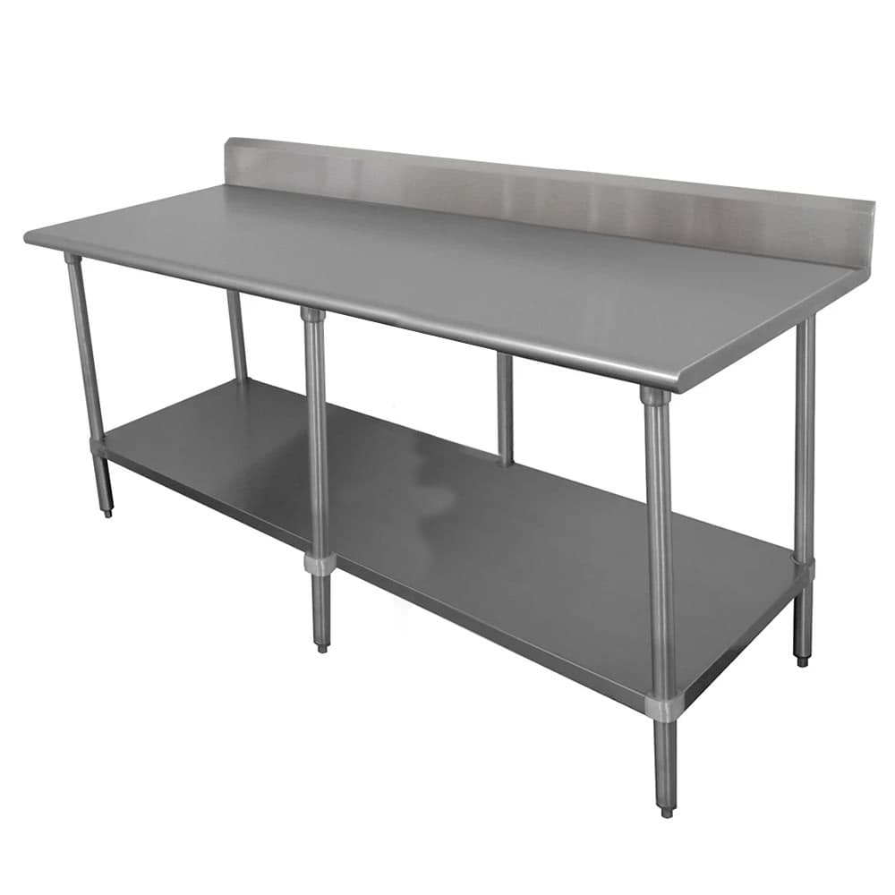 Advance Tabco KLAG-248-X 96" 16 ga Work Table w/ Undershelf & 430 Series Stainless Top, 5" Backsplash