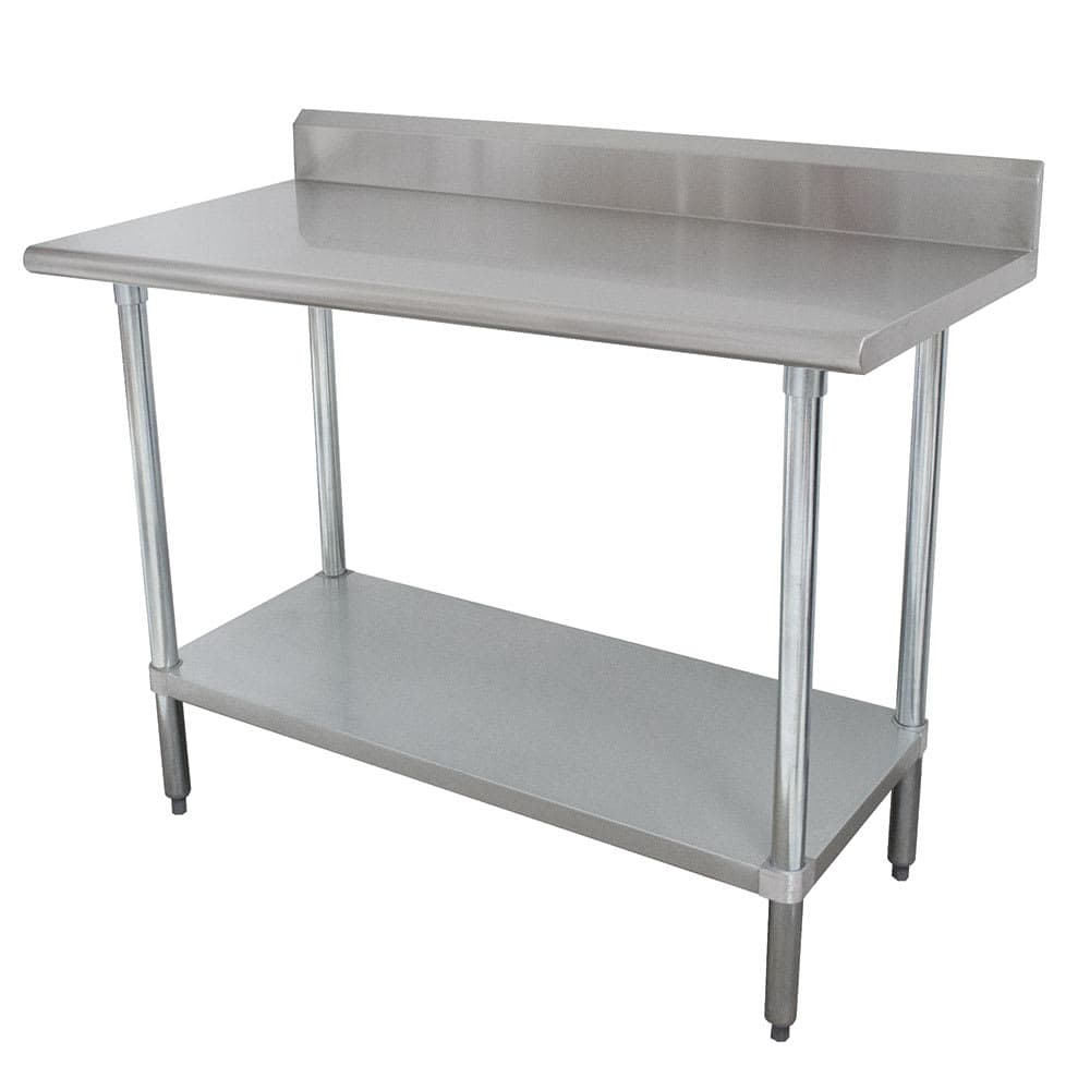 Advance Tabco KLAG-304-X 48" 16 ga Work Table w/ Undershelf & 430 Series Stainless Top, 5" Backsplash
