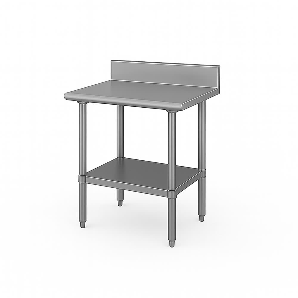 Advance Tabco KLG-242 24" 14 ga Work Table w/ Undershelf & 304 Series Stainless Top, 5" Backsplash