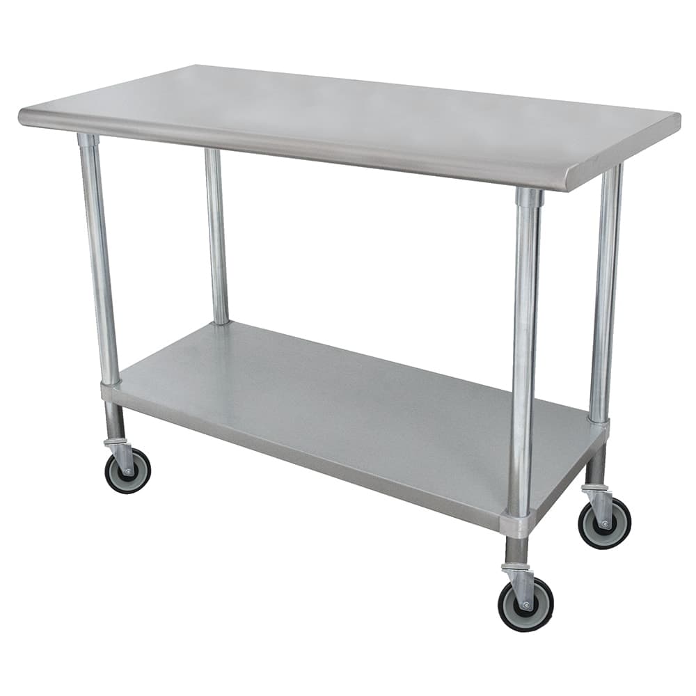 Advance Tabco MSLAG-305C-X 60" Mobile 16 ga Work Table w/ Undershelf & 304 Series Stainless Flat Top