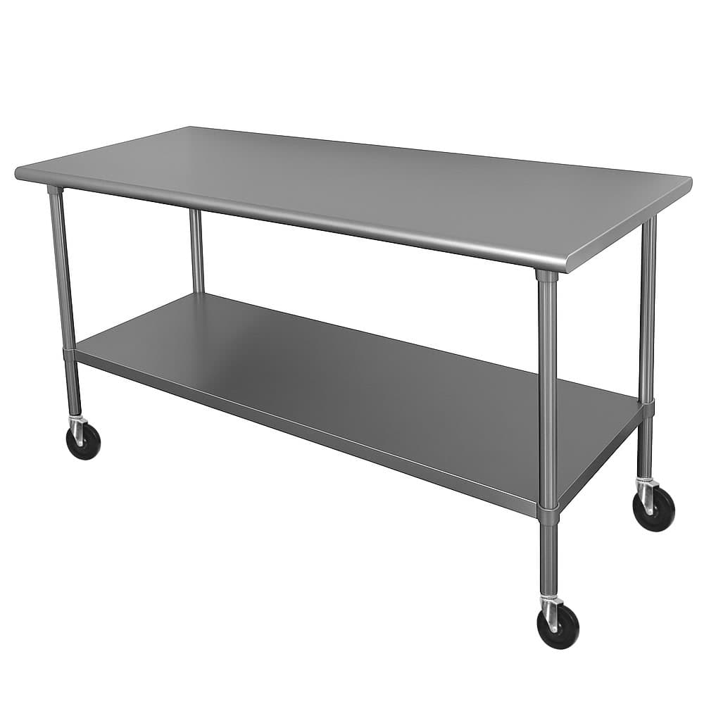 Advance Tabco MSLAG-306C-X 72" Mobile 16 ga Work Table w/ Undershelf & 304 Series Stainless Flat Top