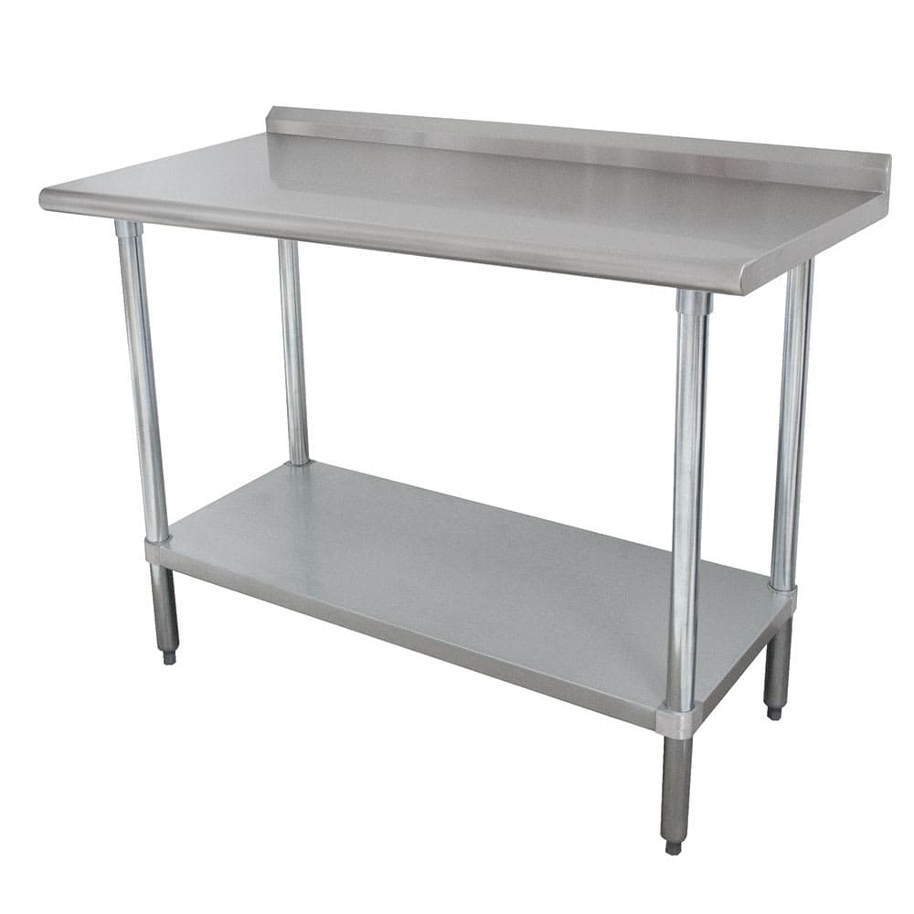 Advance Tabco SFLAG-247-X 84" 16 ga Work Table w/ Undershelf & 430 Series Stainless Top, 1 1/2" Backsplash