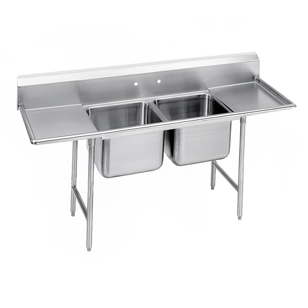 Advance Tabco T9-2-36-18RL 72" 2 Compartment Sink w/ 16"L x 20"W Bowl, 12" Deep