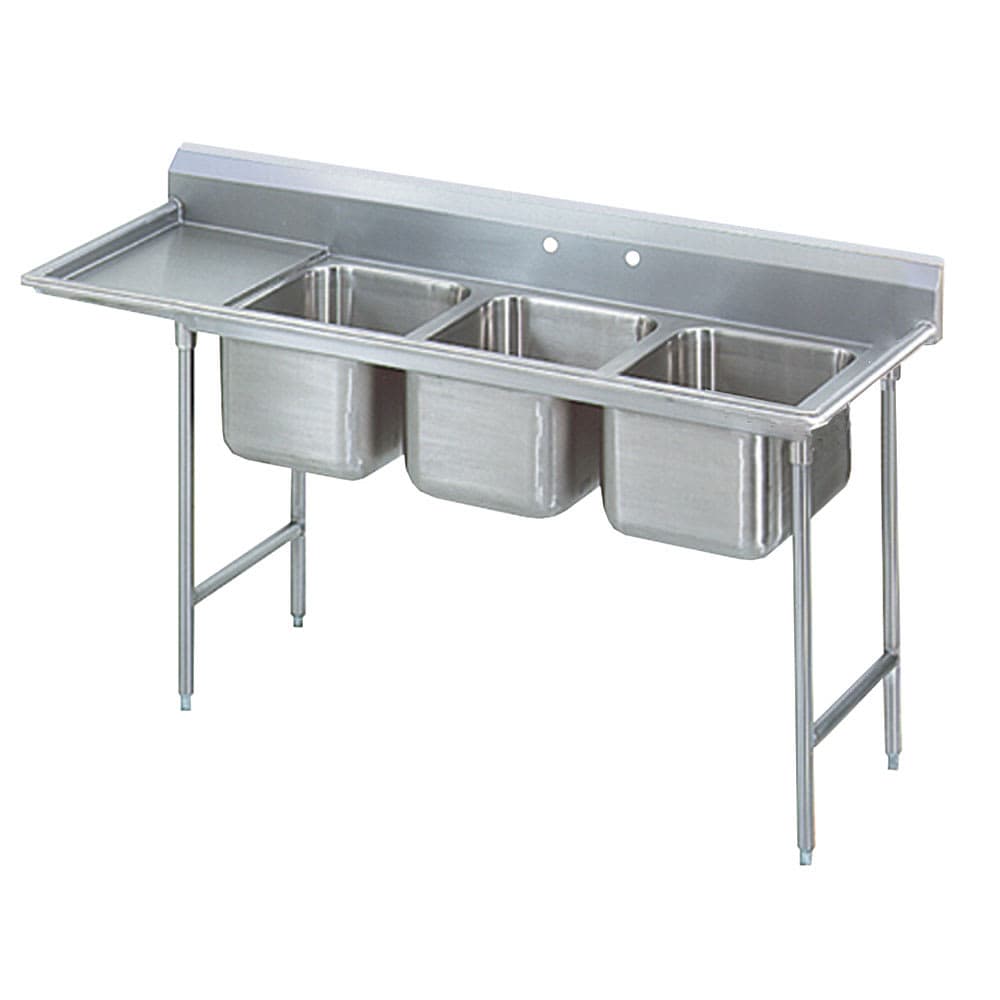 Advance Tabco T9-3-54-18L 77" 3 Compartment Sink w/ 16"L x 20"W Bowl, 12" Deep