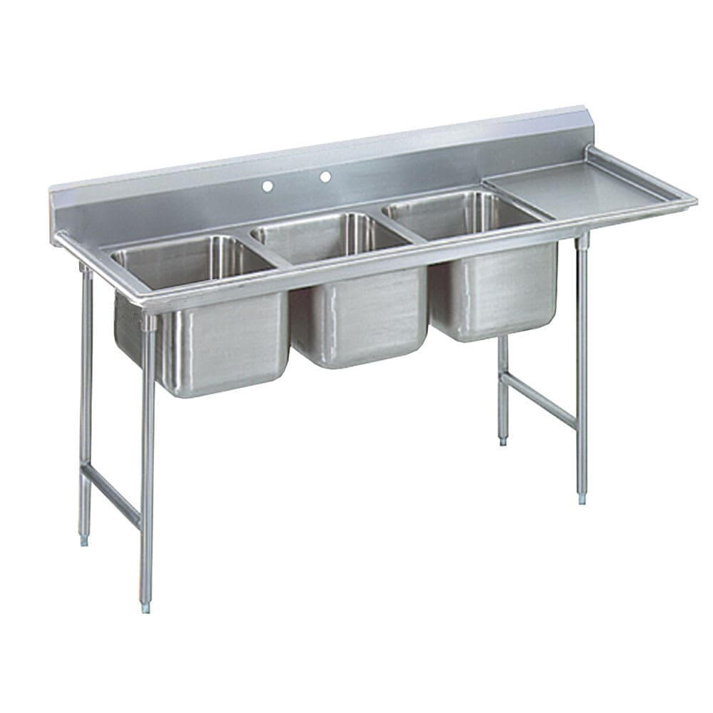 Advance Tabco T9-3-54-18R 77" 3 Compartment Sink w/ 16"L x 20"W Bowl, 12" Deep