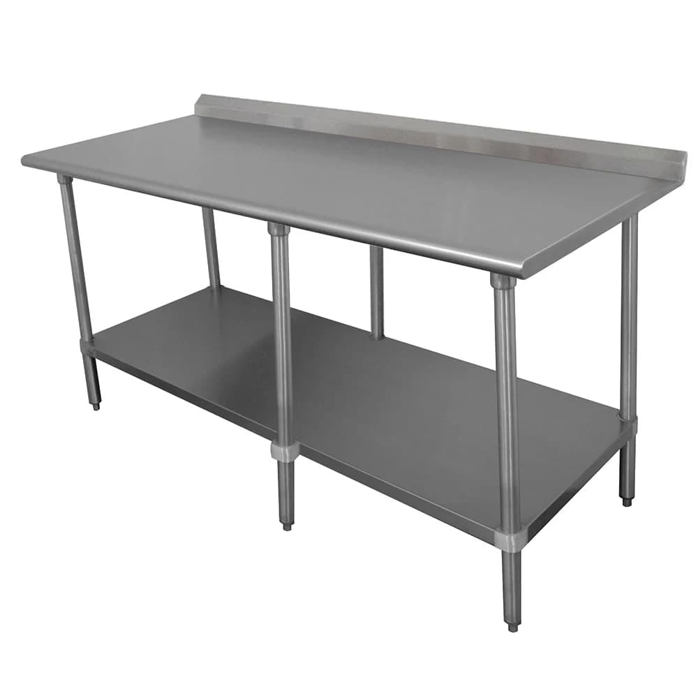 Advance Tabco TTF-308-X 96" 18 ga Work Table w/ Undershelf & 430 Series Stainless Top, 1 1/2" Backsplash