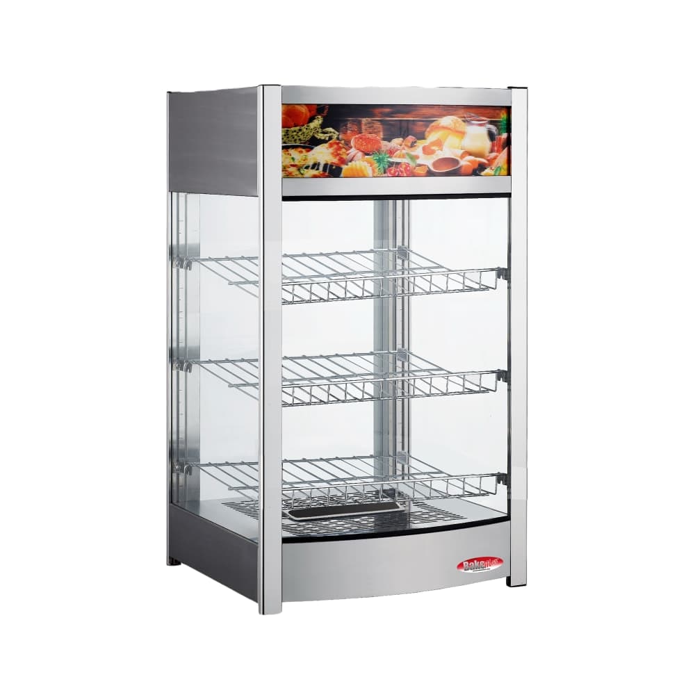 Bakemax BMCBF18 18" Full Service Countertop Heated Display Case - (3) Shelves, 120v