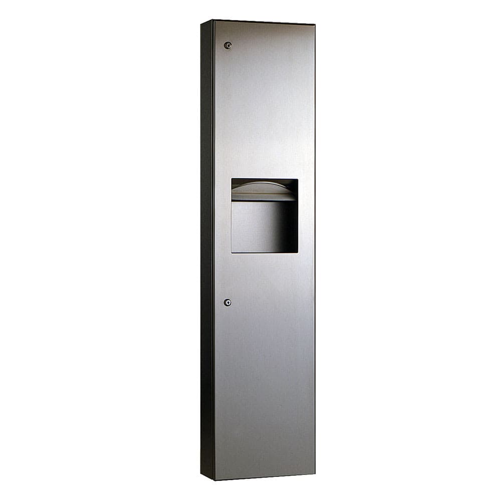 Bobrick B-380349 6 3/10 gallon Recessed Bathroom Trash Can w/ Paper Towel Dispenser, Stainless