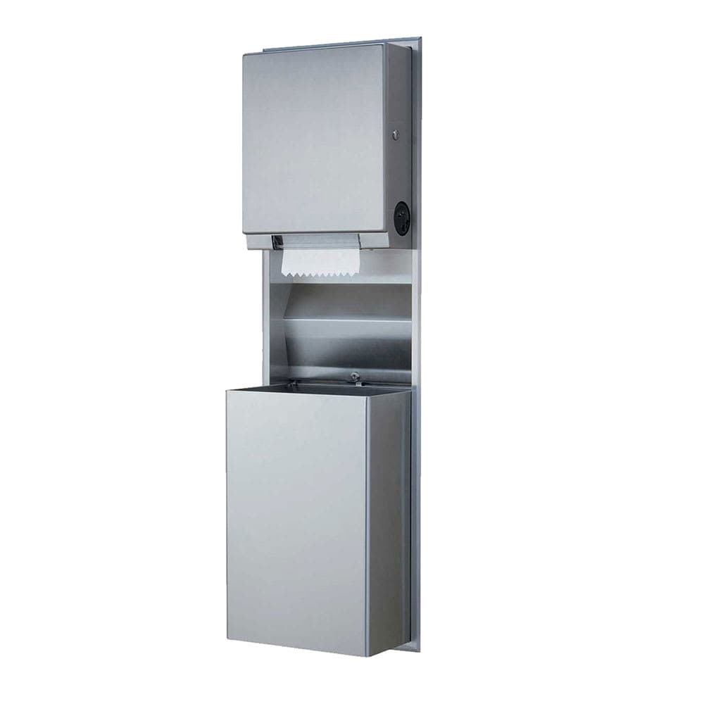 Bobrick B3961 12 gallon Recessed Bathroom Trash Can w/ Paper Towel Dispenser, Stainless