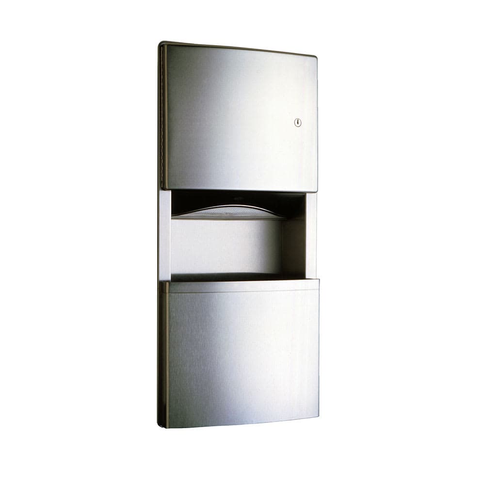 Bobrick B43699 3 gallon Recessed Bathroom Trash Can w/ Paper Towel Dispenser, Stainless