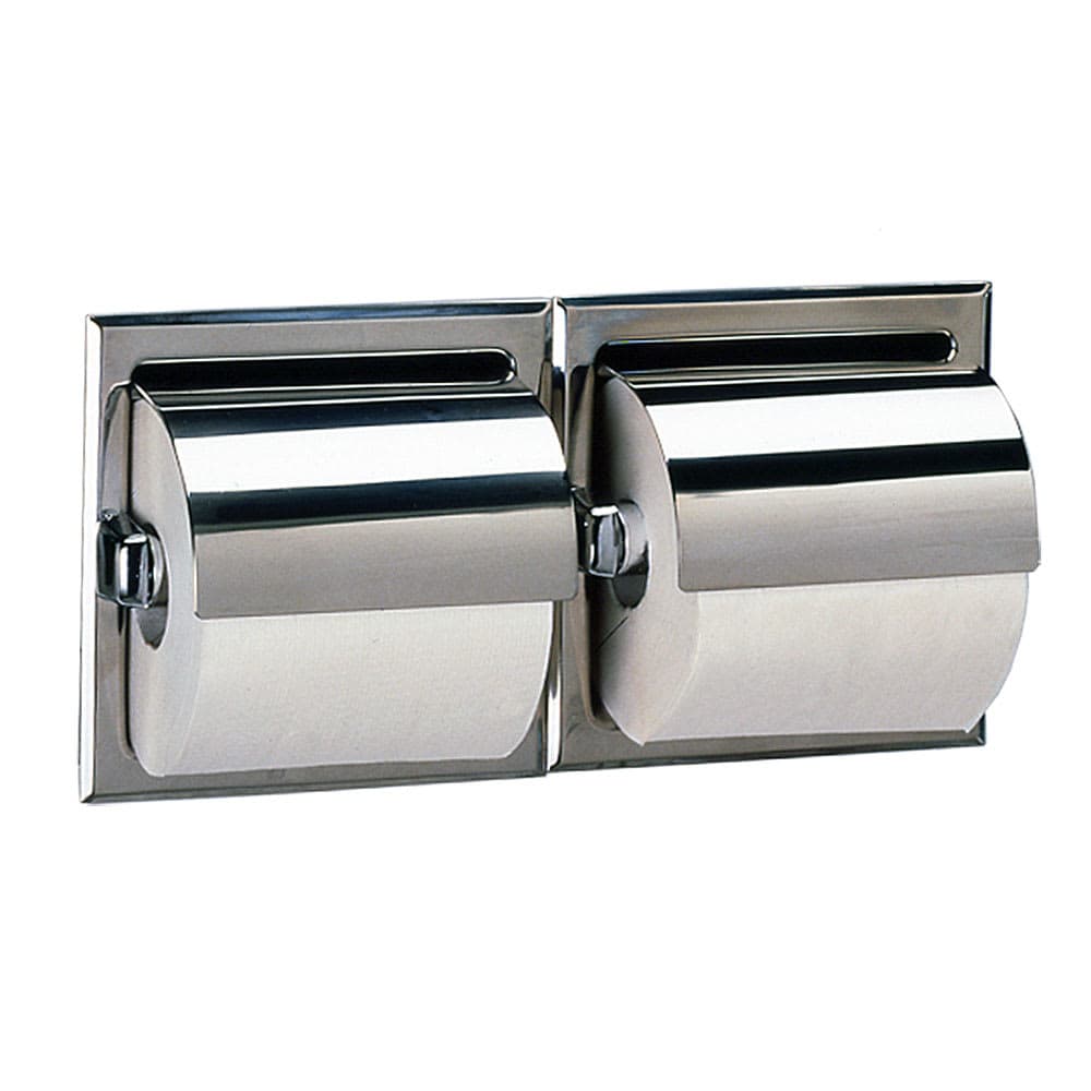 Bobrick B-6997 Recessed Toilet Tissue Dispenser w/ Hoods, Holds 2 Rolls, Satin