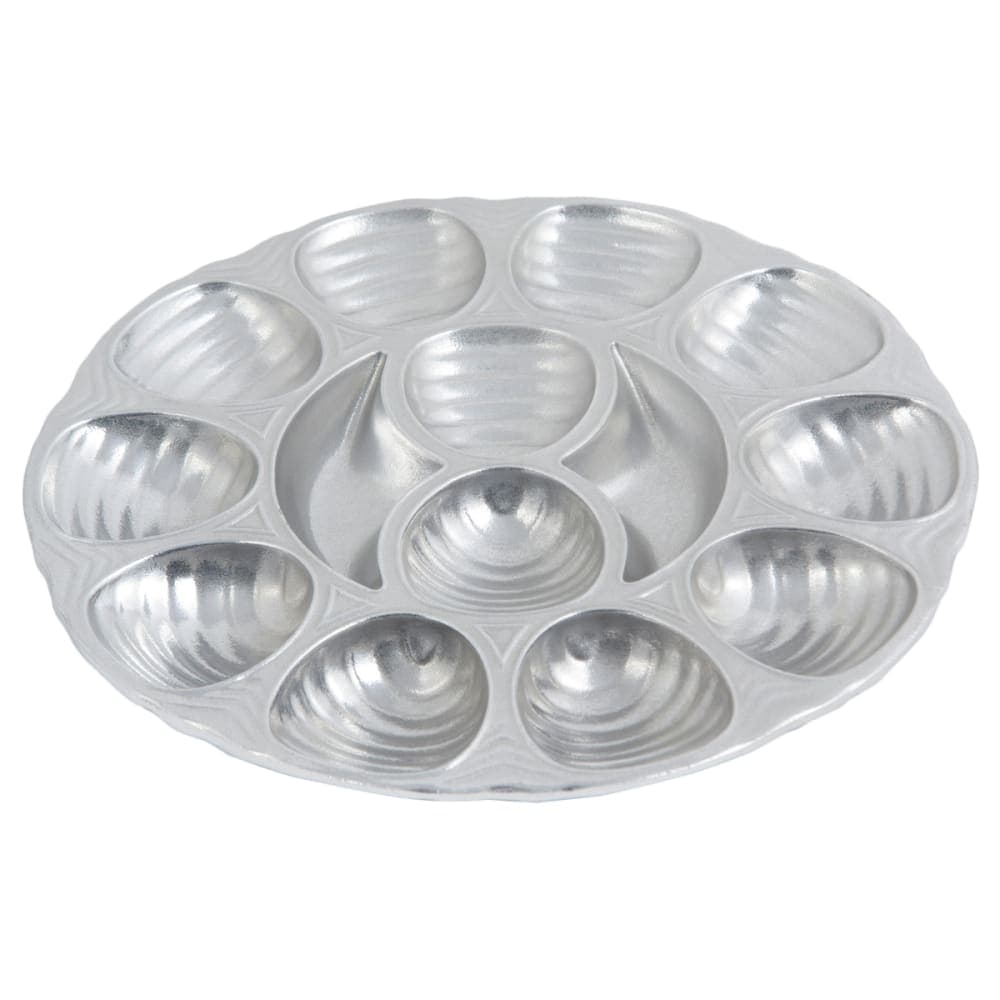 Bon Chef 5022 11 1/4" Round Oyster Dish, 12 Hole, Aluminum/Pewter Glo