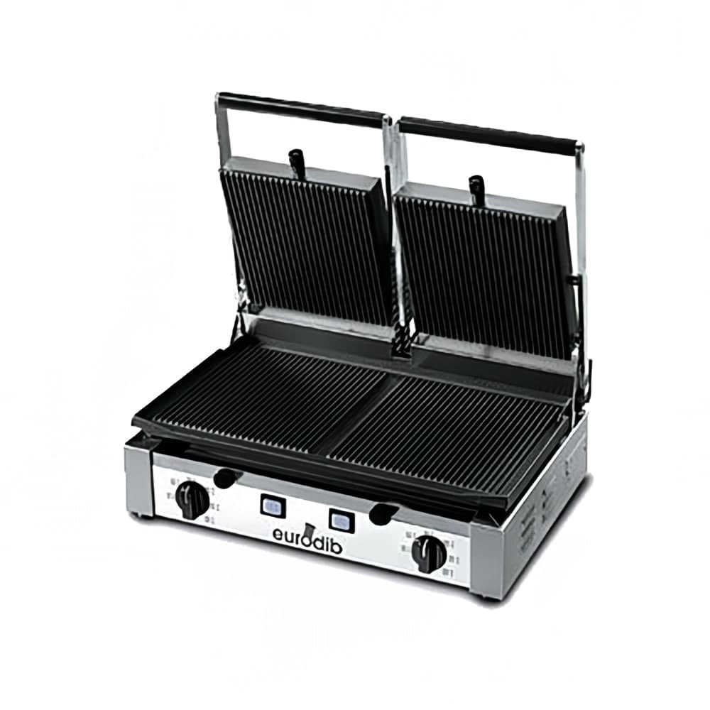 Eurodib PDR3000 Double Commercial Panini Press w/ Cast Iron Grooved Plates, 208-240v/1ph