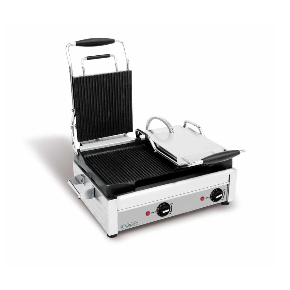 Eurodib SFE02365-240 Double Commercial Panini Press w/ Cast Iron Grooved Plates, 240v/1ph
