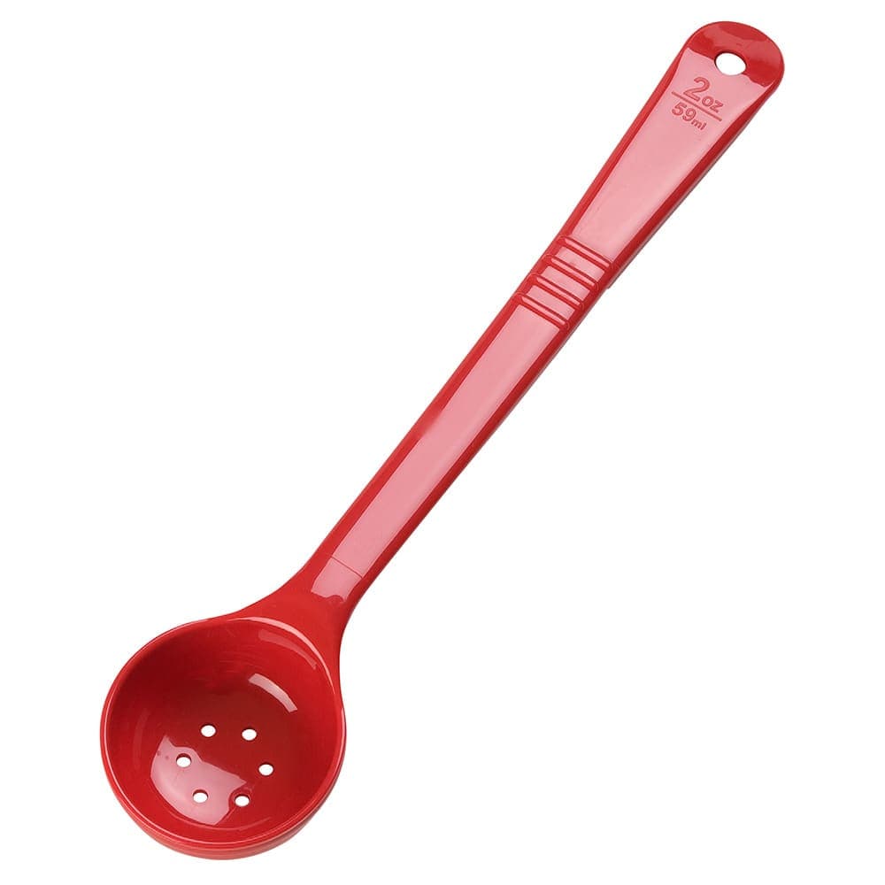 Carlisle 2 oz Perforated Portion Spoon - Long Handle, Poly, Red (396105)