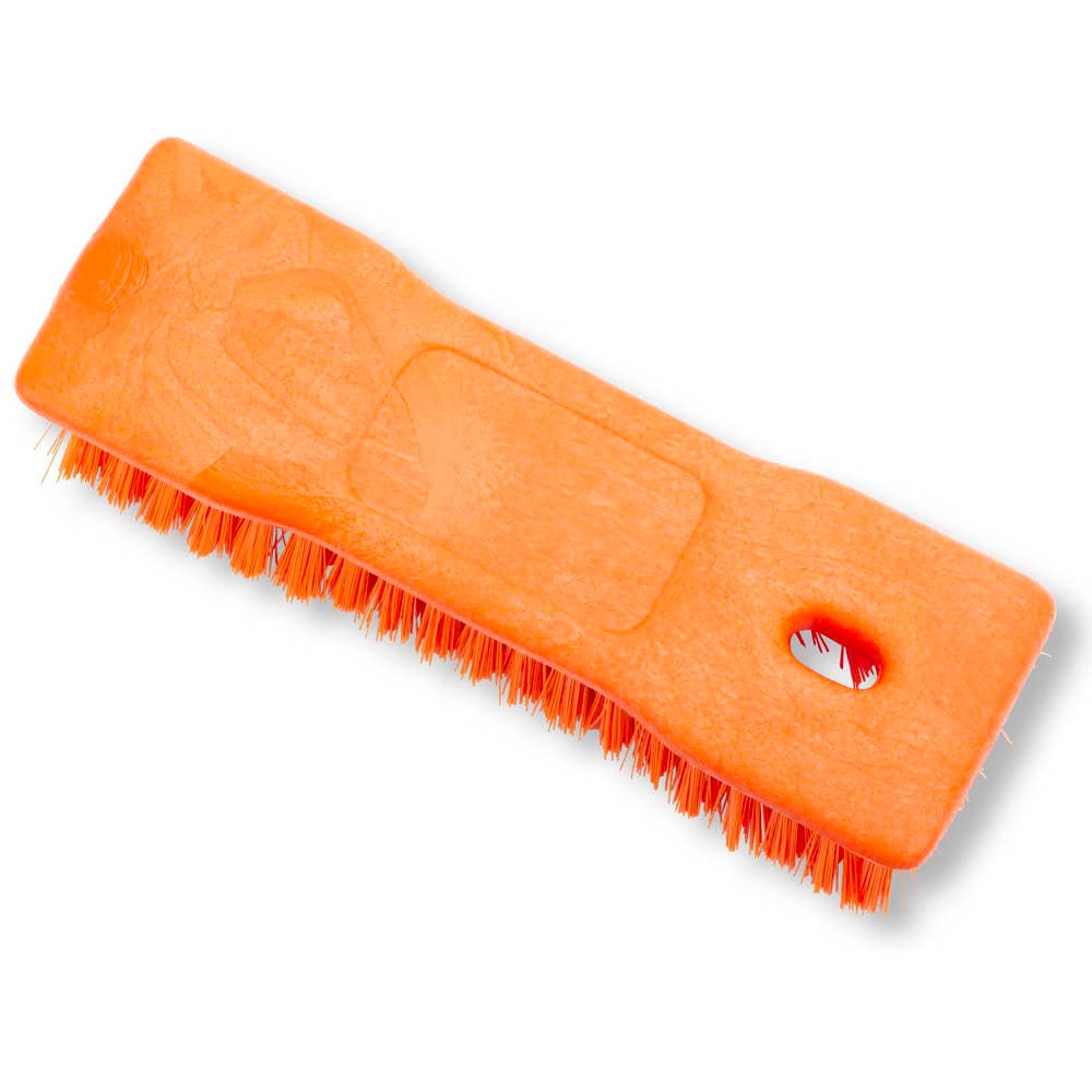 Carlisle 8" Comfort Grip Hand Scrub - Polyester Bristles, Orange (42024EC24)