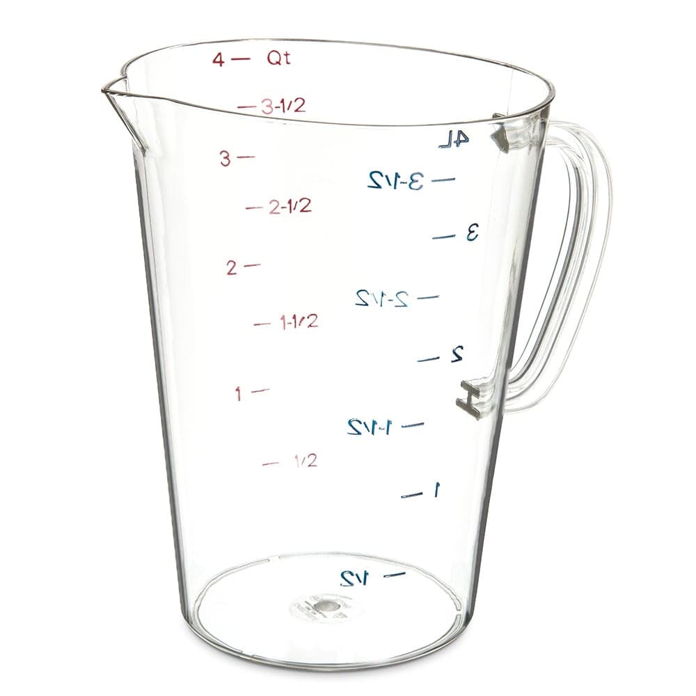 Carlisle 128 oz Oval Measuring Cup w/ Pour Spout & C-Handle, Polycarbonate, Clear (4314507)