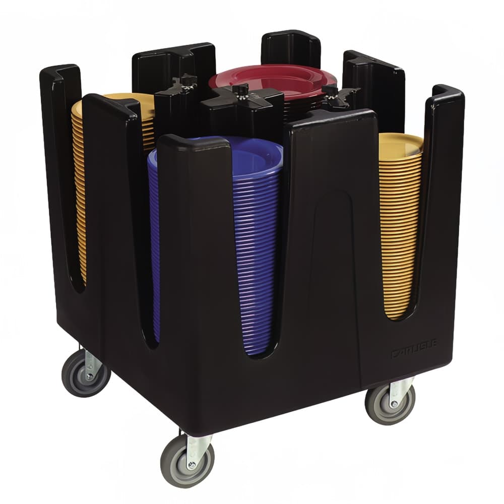 Carlisle 29" Mobile Small Dish Caddy w/ (4) Columns - Plastic, Black (ADS403)