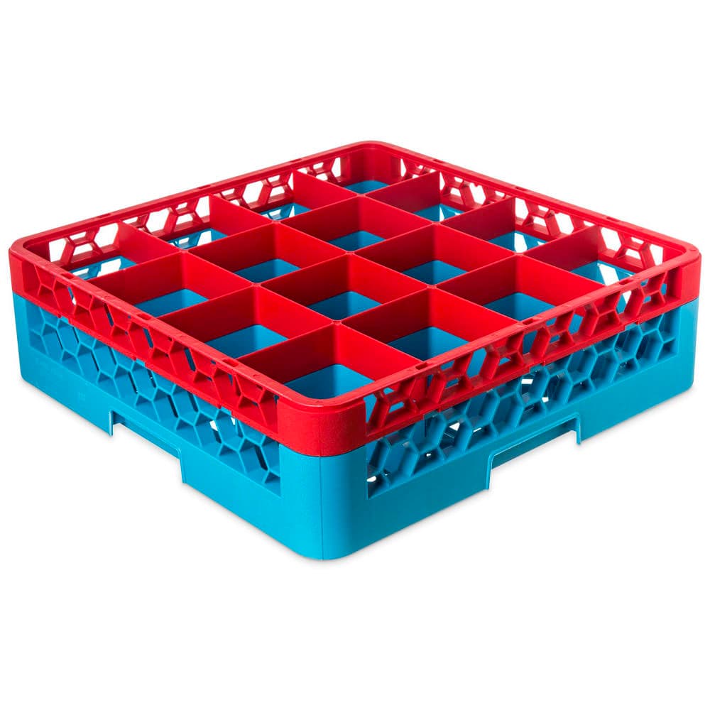 Carlisle OptiClean™ Glass Rack w/ (16) Compartments - (1) Extender, Red/Blue (RG16-1C410)
