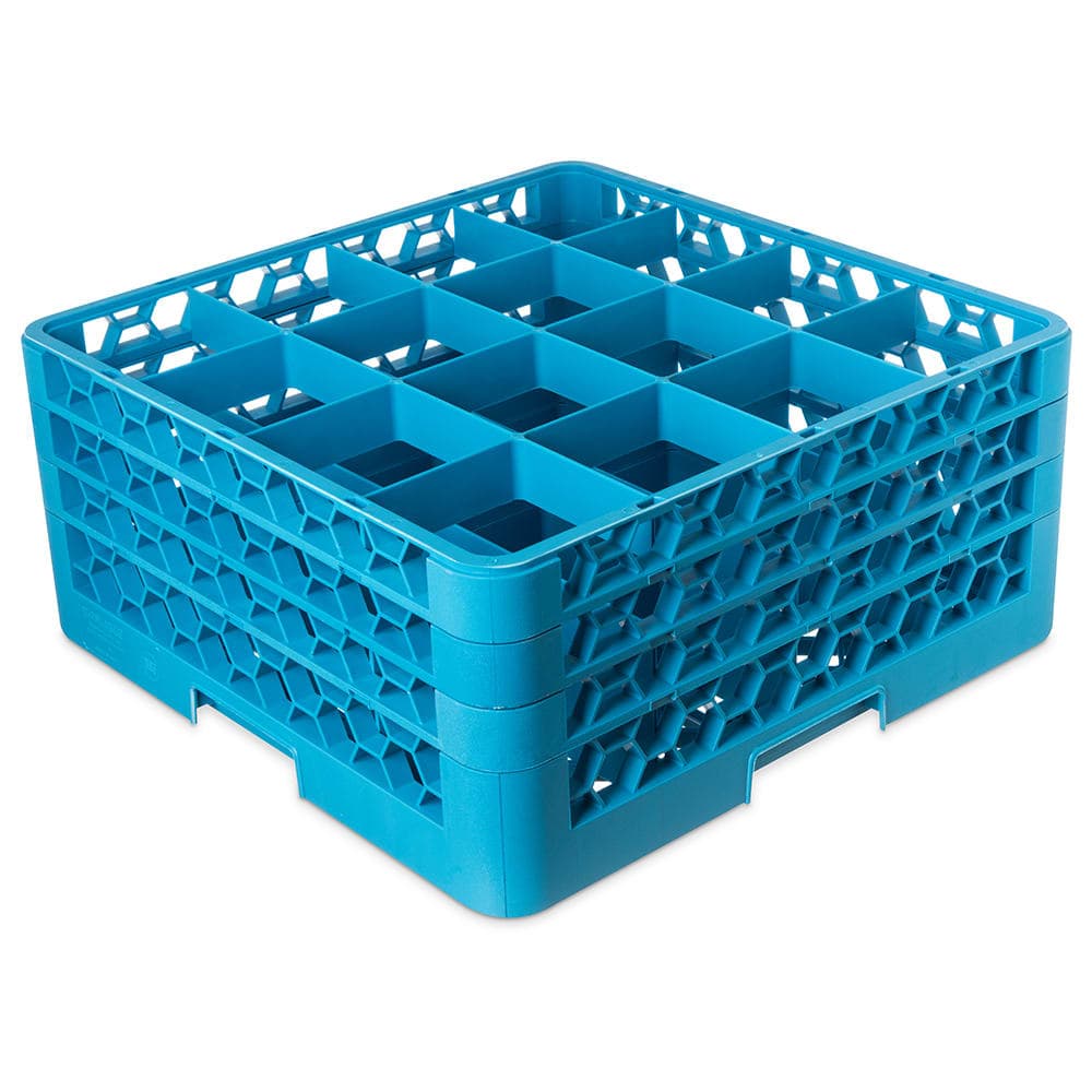 Carlisle OptiClean™ Glass Rack w/ (16) Compartments - (3) Extenders, Blue (RG16-314)
