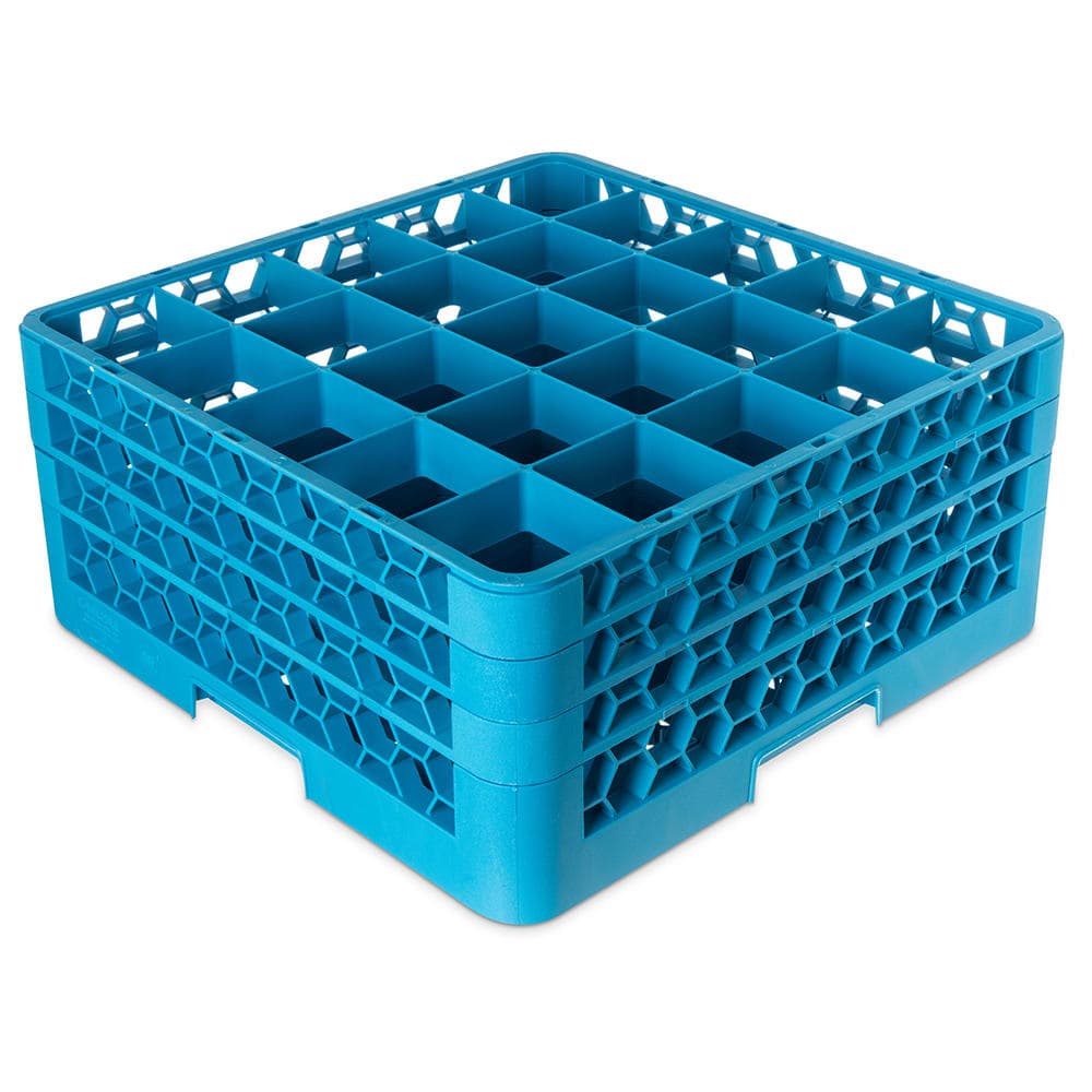 Carlisle OptiClean™ Glass Rack w/ (25) Compartments - (3) Extenders, Blue (RG25-314)