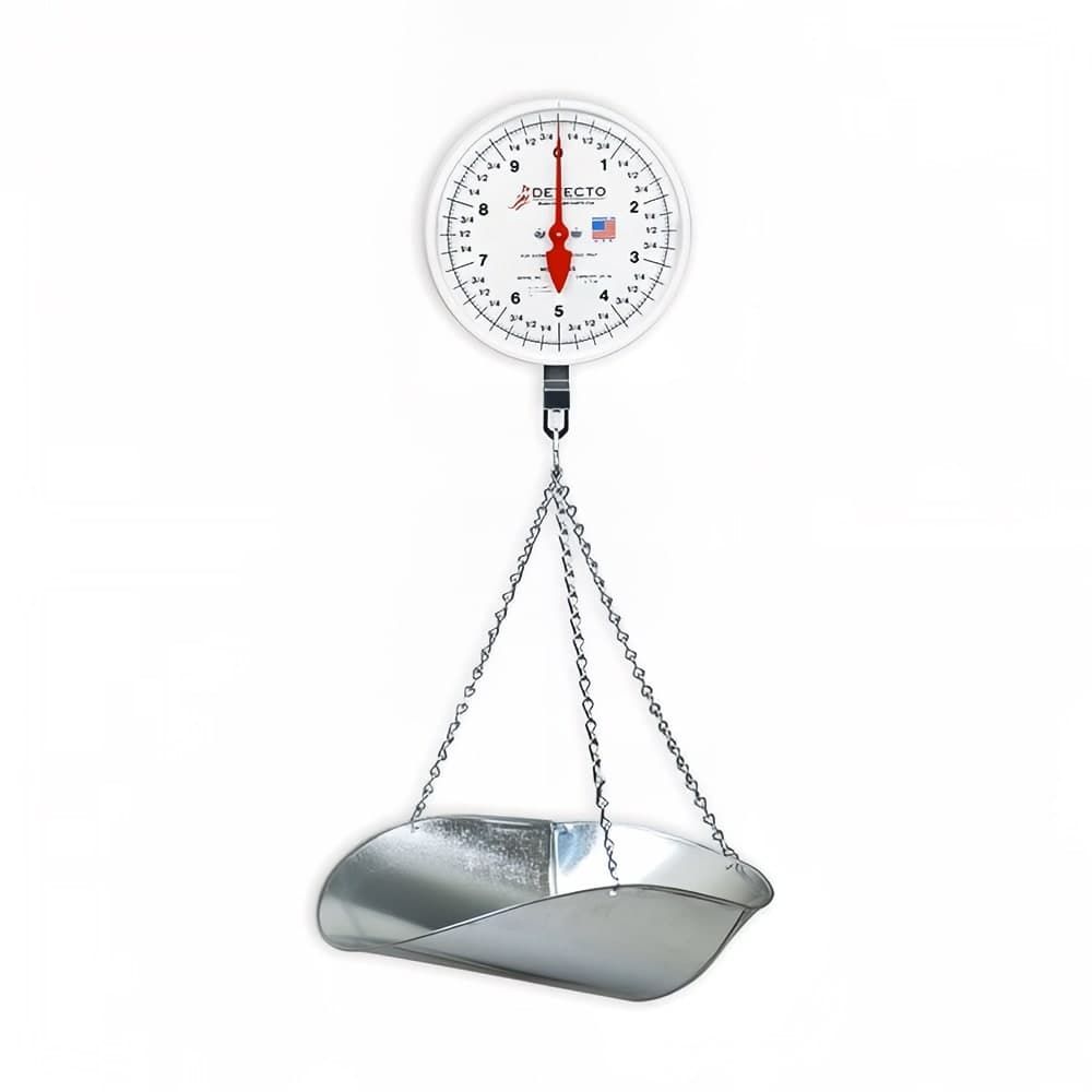 Detecto MCS-20DP Hanging Scale w/ Galvanized Scoop & Chains, 2 Revolution, 20 lb
