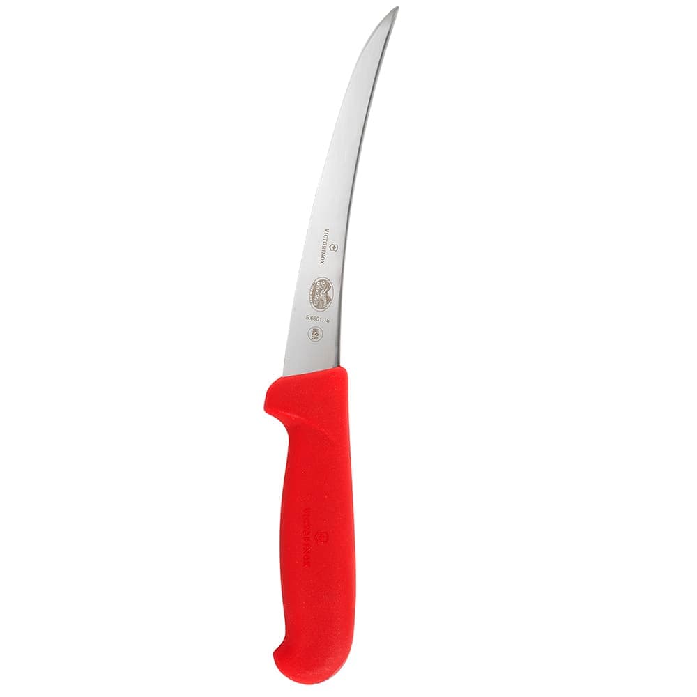 Victorinox 5.6601.15 Curved Semi-Stiff Boning Knife w/ 6" Blade, Red Fibrox® Pro Handle