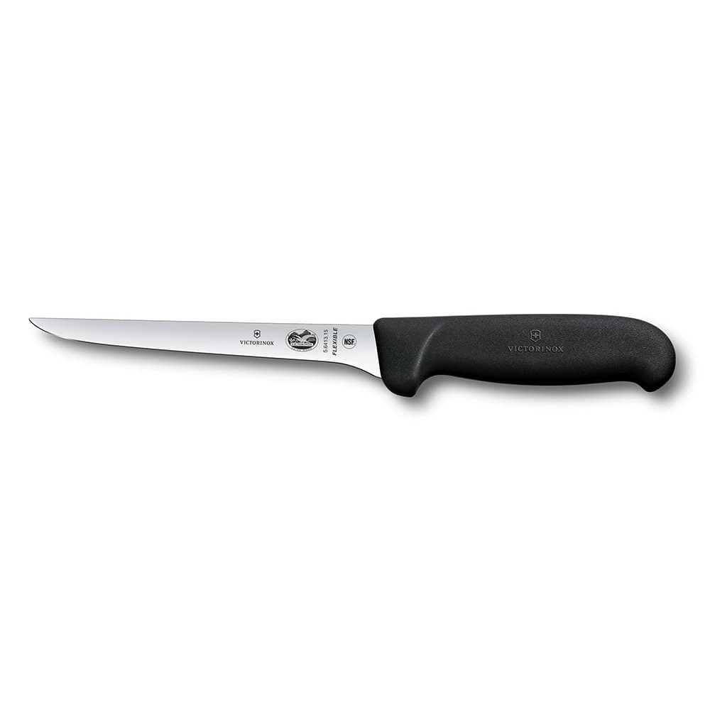 Victorinox 5.6413.15 Straight Narrow Boning Knife w/ 6" Flexible Blade, High Carbon Steel, Black Handle