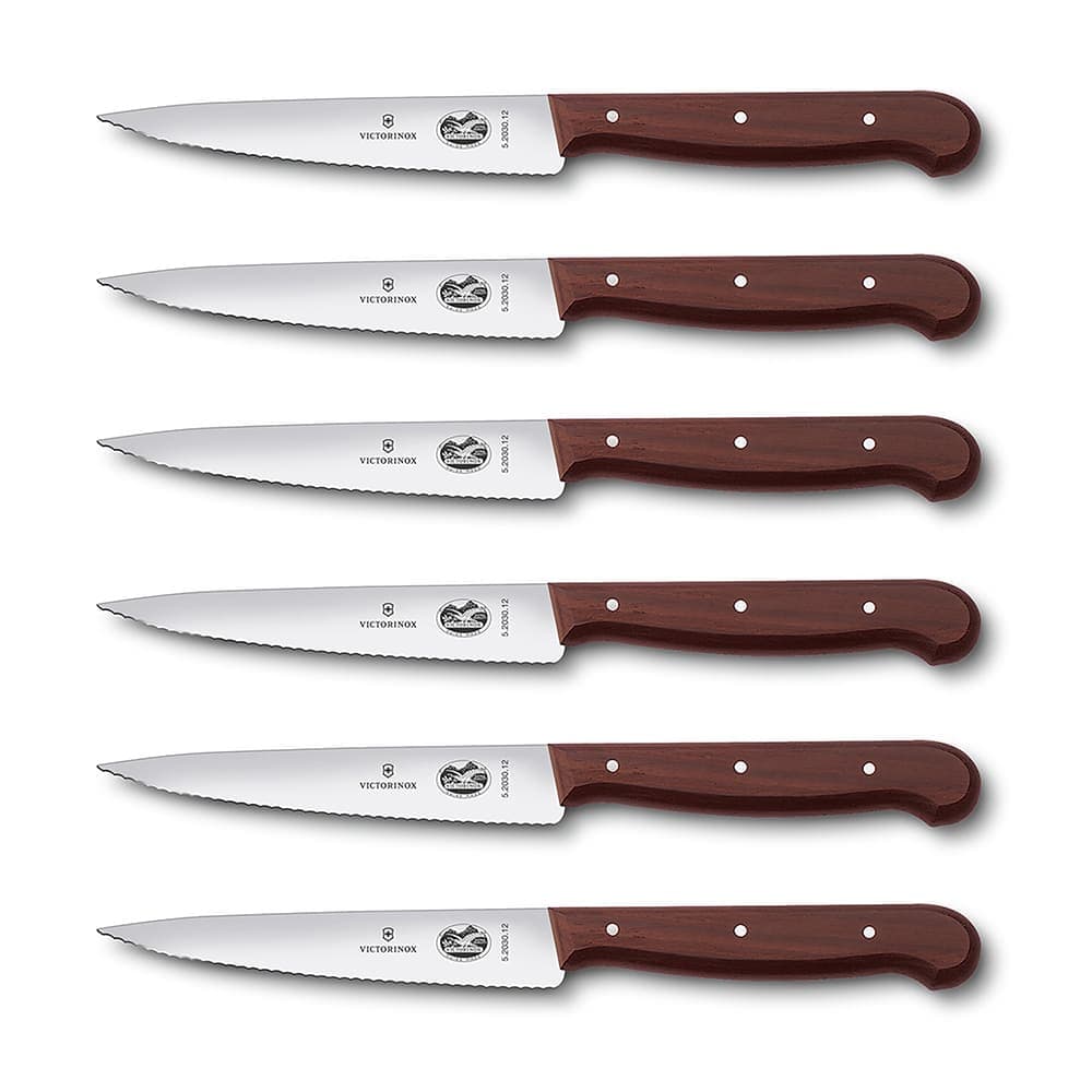 Victorinox 5.2030.12-X4 6 Piece Steak Knife Set w/ Serrated Spear Tips, Rosewood Handles