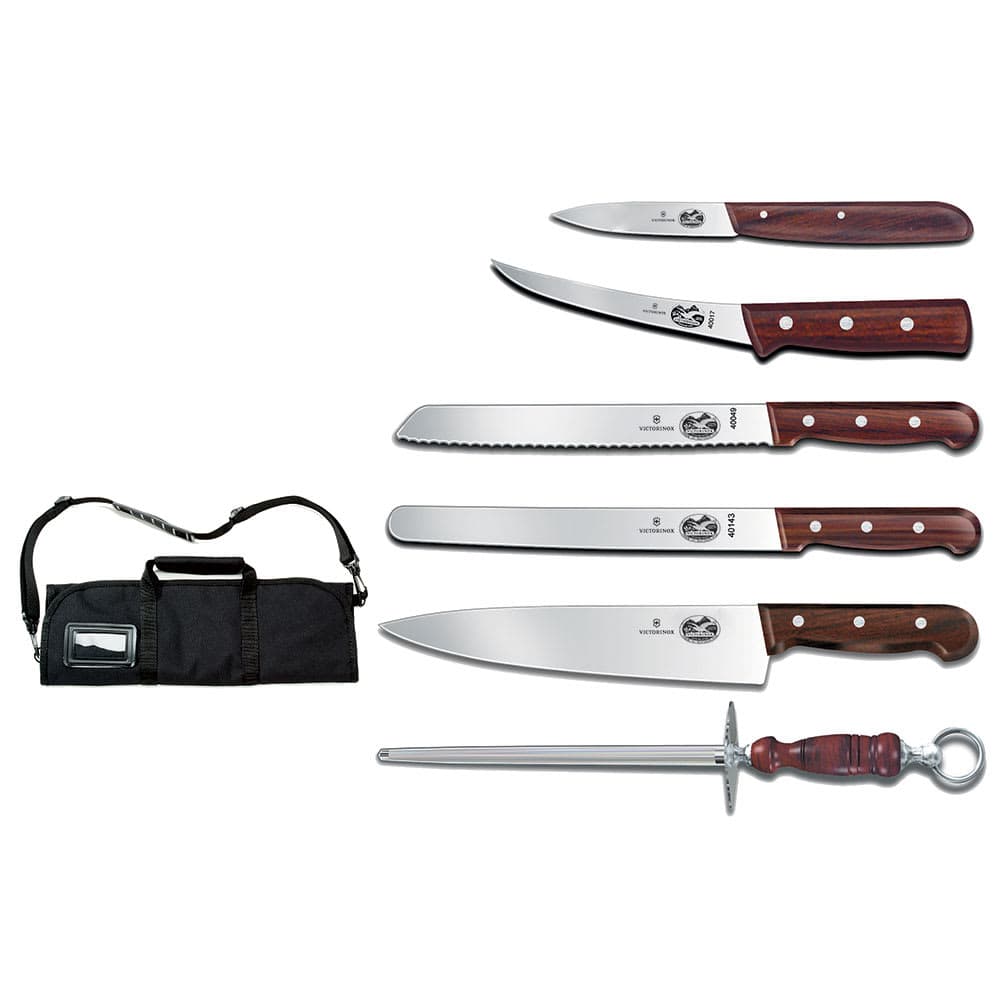 Victorinox 7.4012-X7 7 Piece Cutlery Roll Set w/ Canvas Case, Rosewood Handle