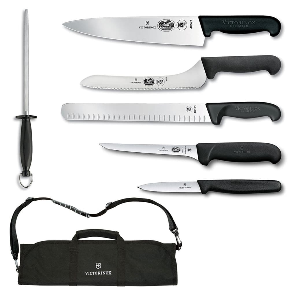 Victorinox 7.4012-X11 7 Piece Fibrox Culinary Kit w/ (6) Knives & Roll Case