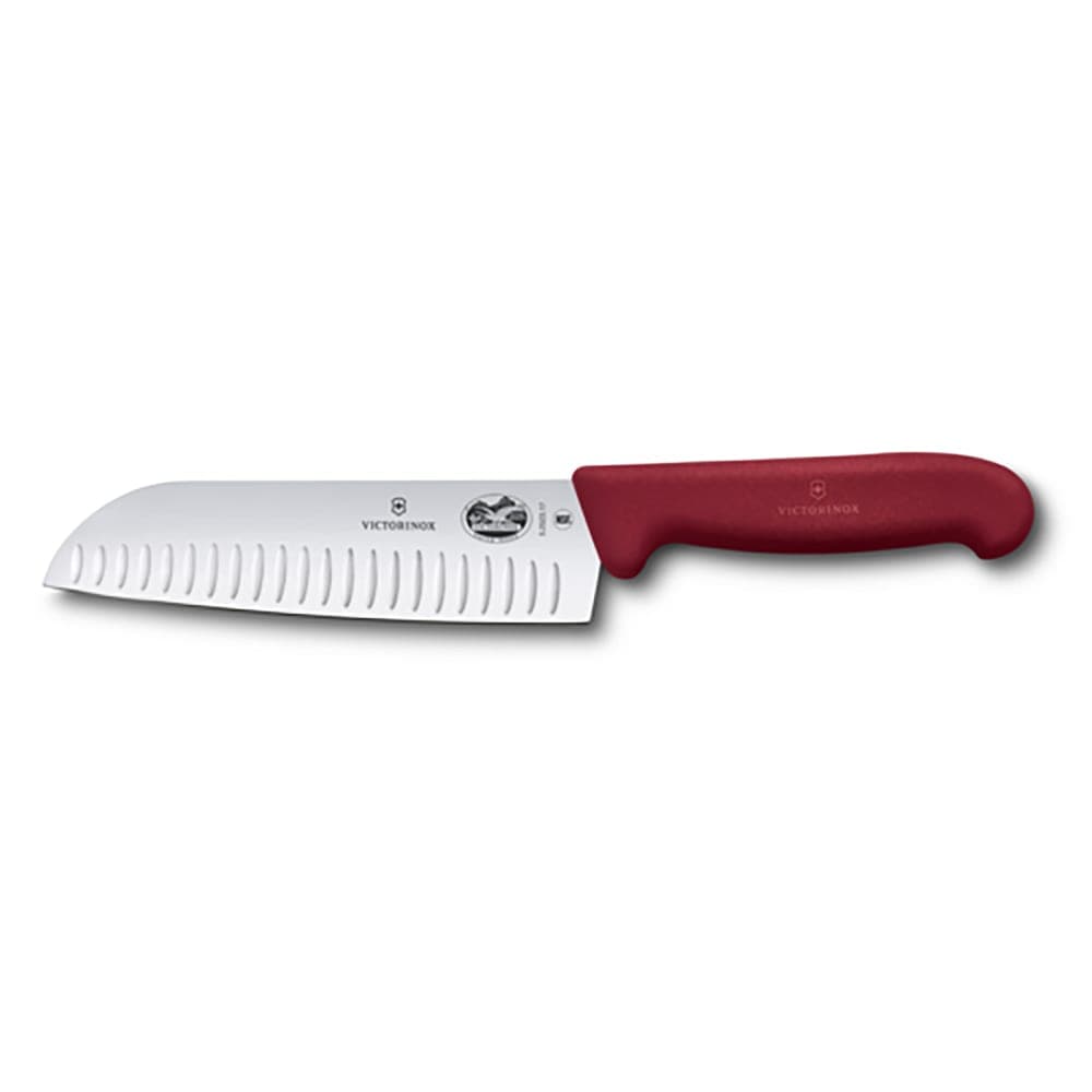 Victorinox 5.2521.17 7" Granton Santoku Knife w/ Red Fibrox® Pro Handle, Stainless Steel