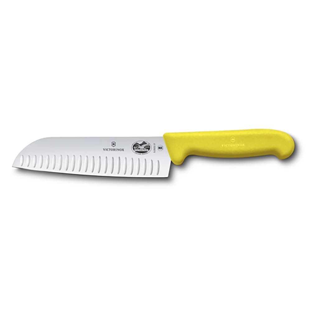 Victorinox 5.2528.17 7" Granton Santoku Knife w/ Yellow Fibrox® Pro Handle, Stainless Steel