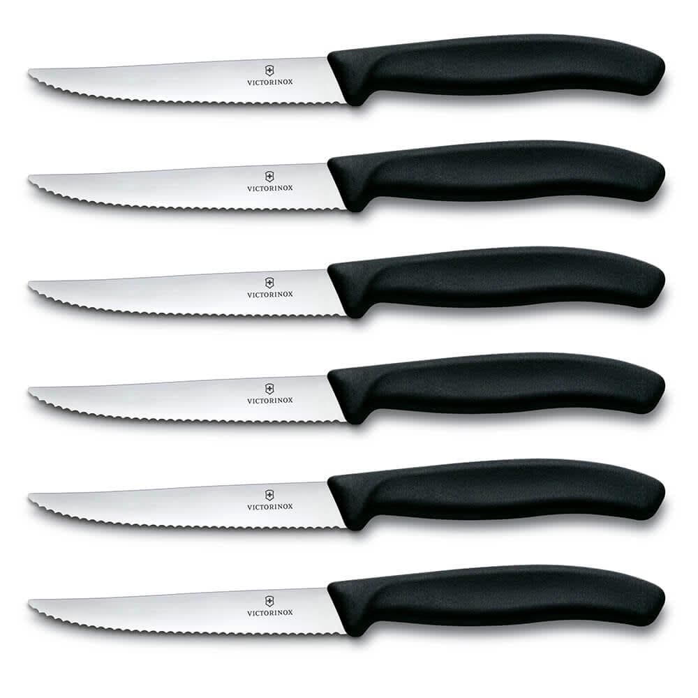 Victorinox 6.7233.20-X2 6 Piece Steak Knife Set w/ Pointed Tip, Serrated Edge, Black Handles