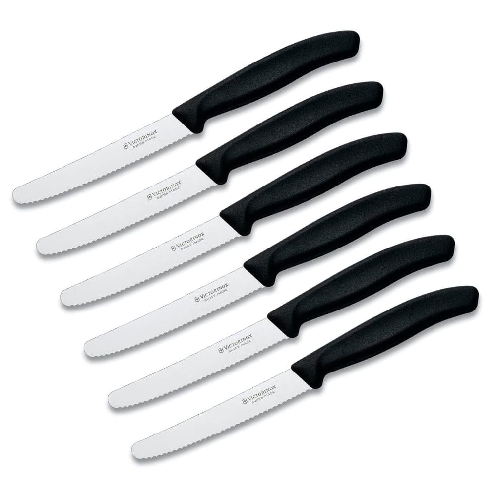 Victorinox 6.7833-X8 6 Piece Steak Knife Set w/ Round Tip, Serrated Edge, Black Handles