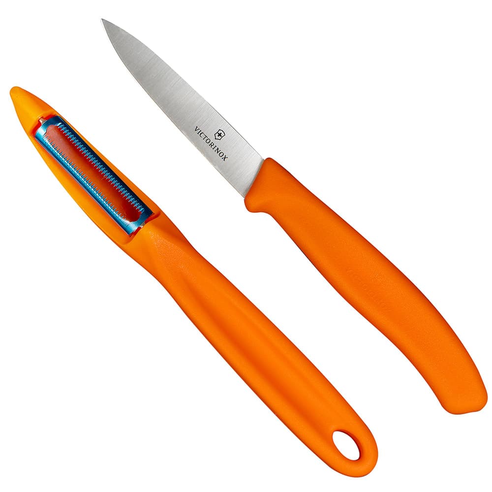 Victorinox 7.6075.9-X1 Paring Knife & Peeler Set - Stainless Steel, Orange Handles