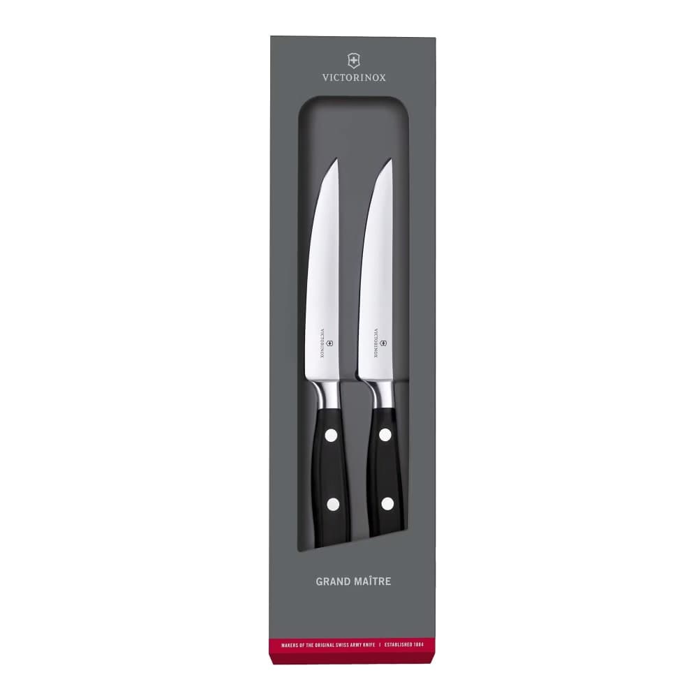 Victorinox 7.7242.2 4 7/10" Grand Maître Straight  Steak Knife Set w/ Black POM Handle, Stainless Steel