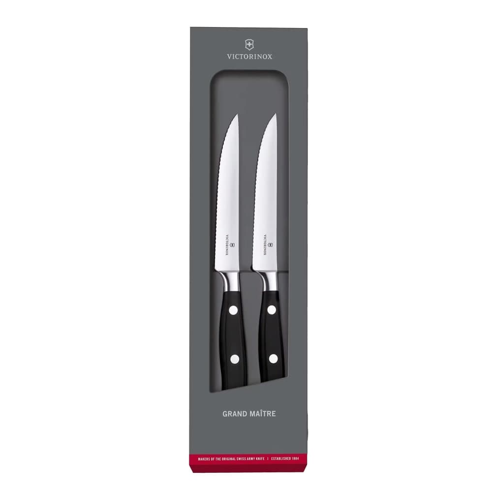 Victorinox 7.7242.2W 4 7/10" Grand Maître Serrated Steak Knife Set w/ Black POM Handle, Stainless Steel