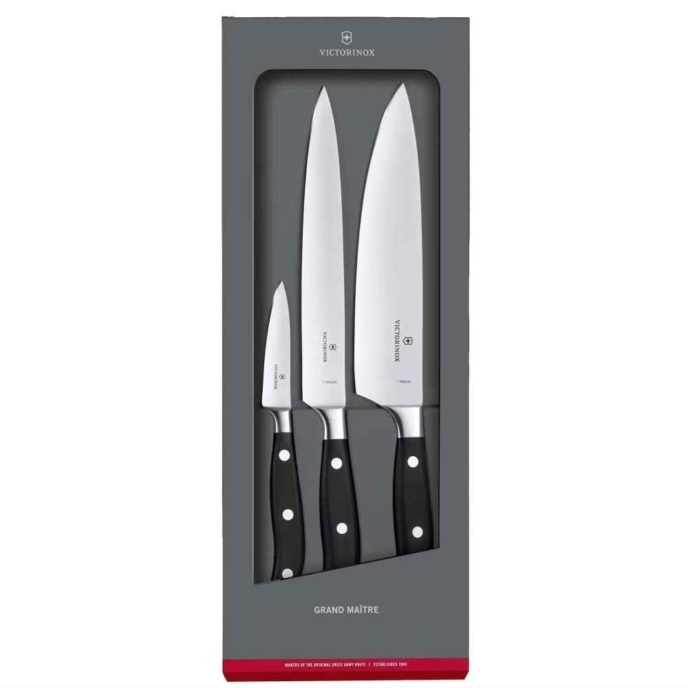Victorinox 7.7243.3 Grand Maître 3 Piece Chef's Knife Set w/ Black POM Handle, Stainless Steel