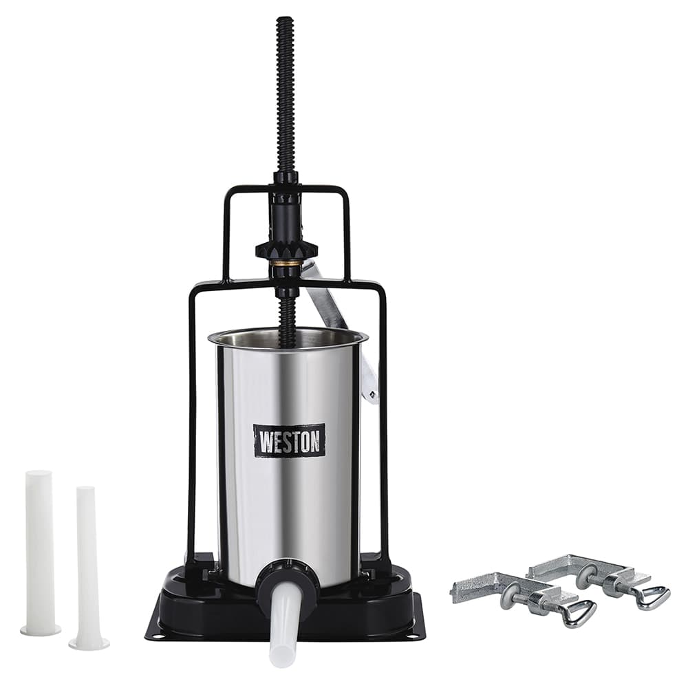 Weston 86-0501-W 5 lb Manual Vertical Sausage Stuffer w/ (3) Funnels, Stainless Steel