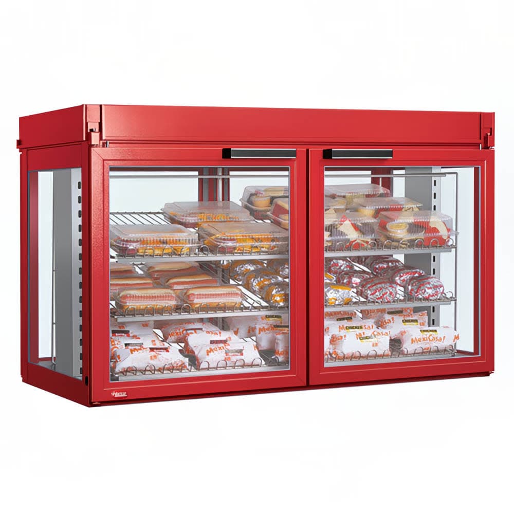 Hatco LFST-48-1X 48 13/16" Full Service Countertop Heated Display Case - (3) Shelves, Red, 120/208v/1ph