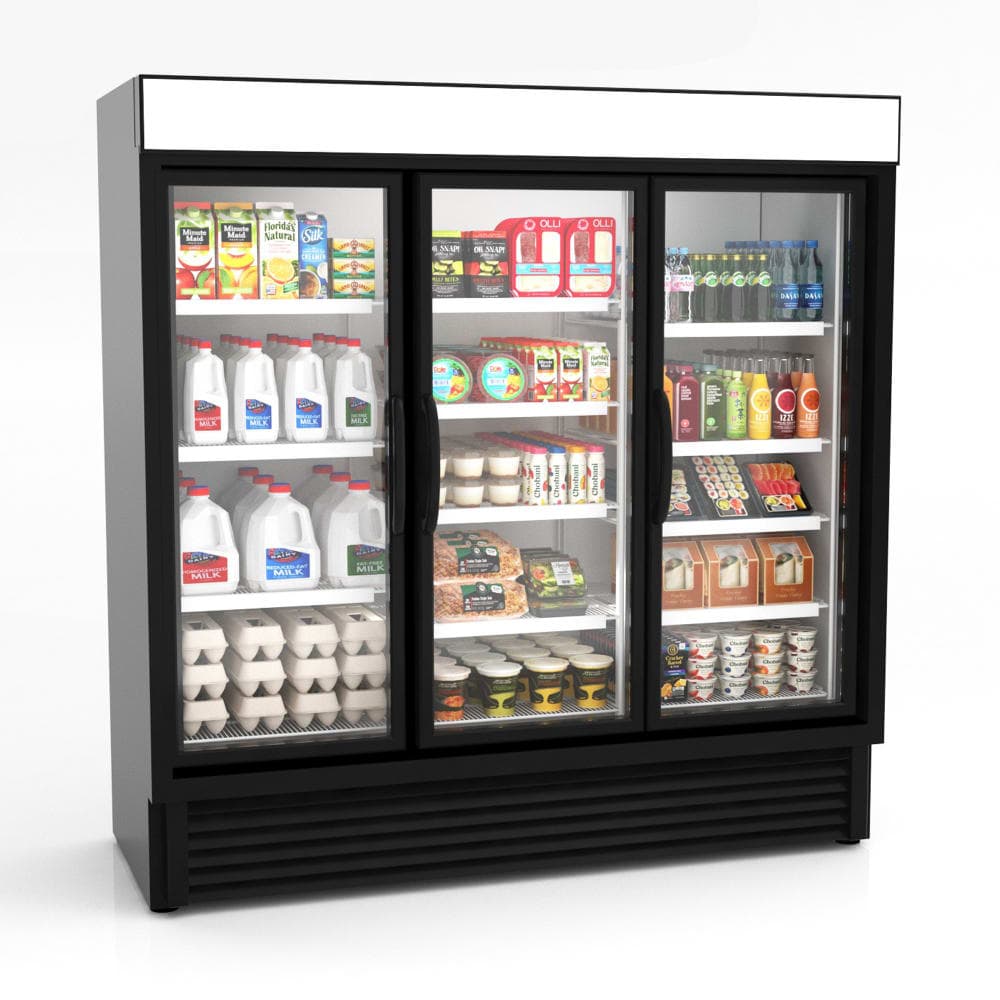 Hussmann VRM3B 78 1/4" microSC™ Three Section Glass Door Merchandiser - (3) Left Hinge Doors, Black, 115v