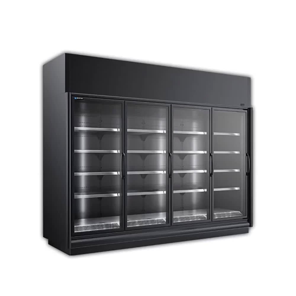 Master-Bilt BEM-4-30CP 127 7/8" Four Section Glass Door Merchandiser - (4) Left/Right Hinge Doors, Black, 208-230v