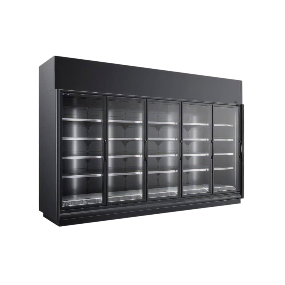 Master-Bilt BEM-5-30CP 158 5/16" Five Section Glass Door Merchandiser - (5) Left/Right Hinge Doors, Black, 208-230v