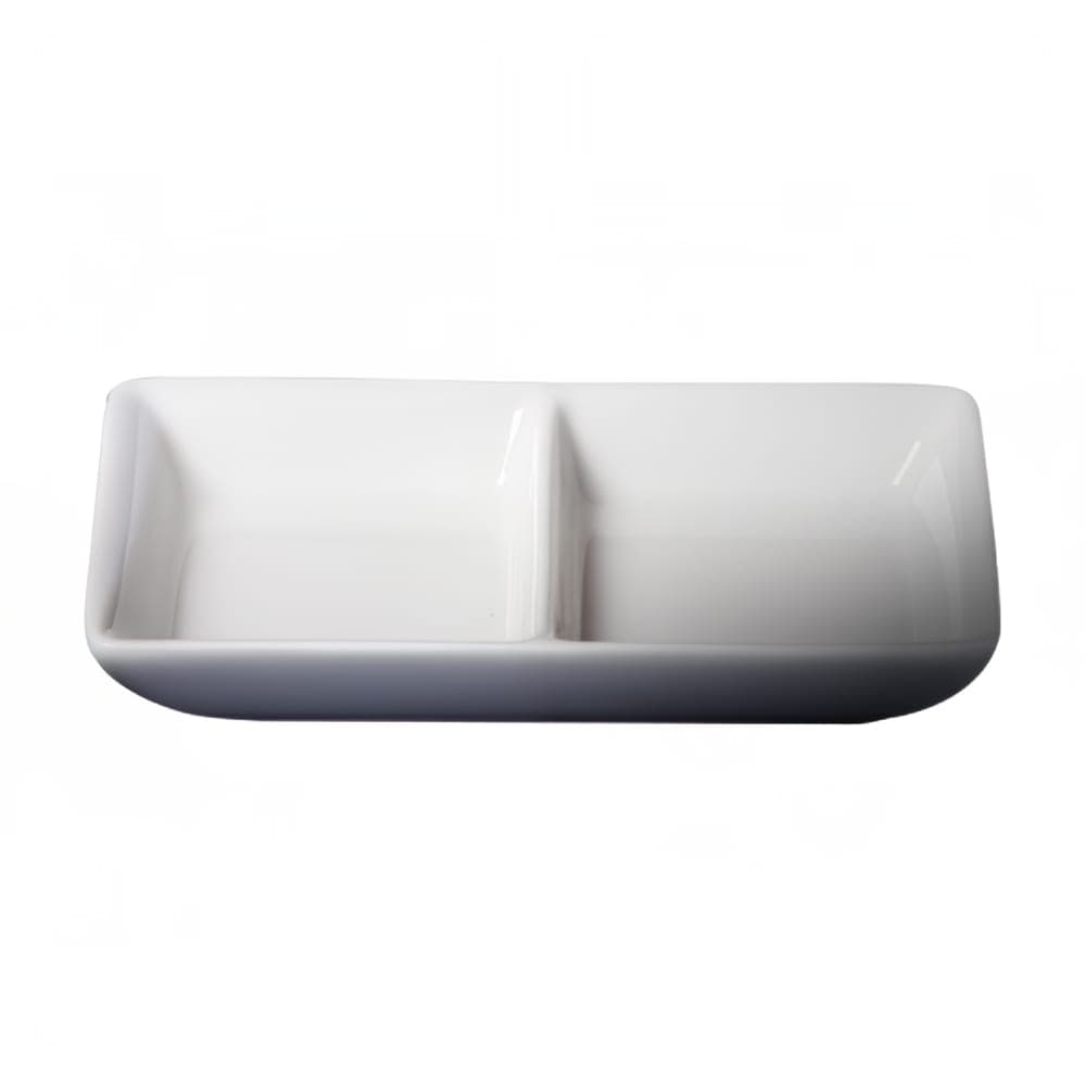 Cameo China Rectangular 2 Section Divided Dish - 5" x 2 7/8" - Ceramic, White (710-015)